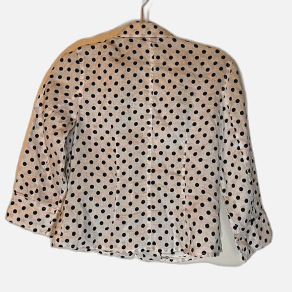 Talbots Petites Shacket 6P White Black Polka Dots 100% Linen Business Casual - Picture 3 of 8